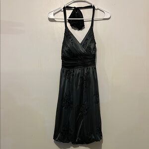 Macys Elegant Black And Gray Open Back Prom Dress